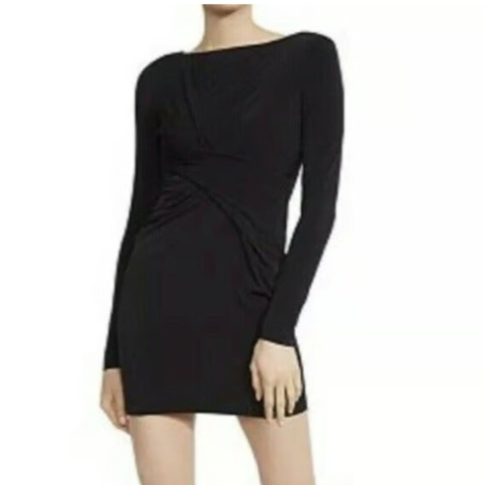 BAILEY44 Petite Clandestine Draped black long sleeve mini dress MEDIUM